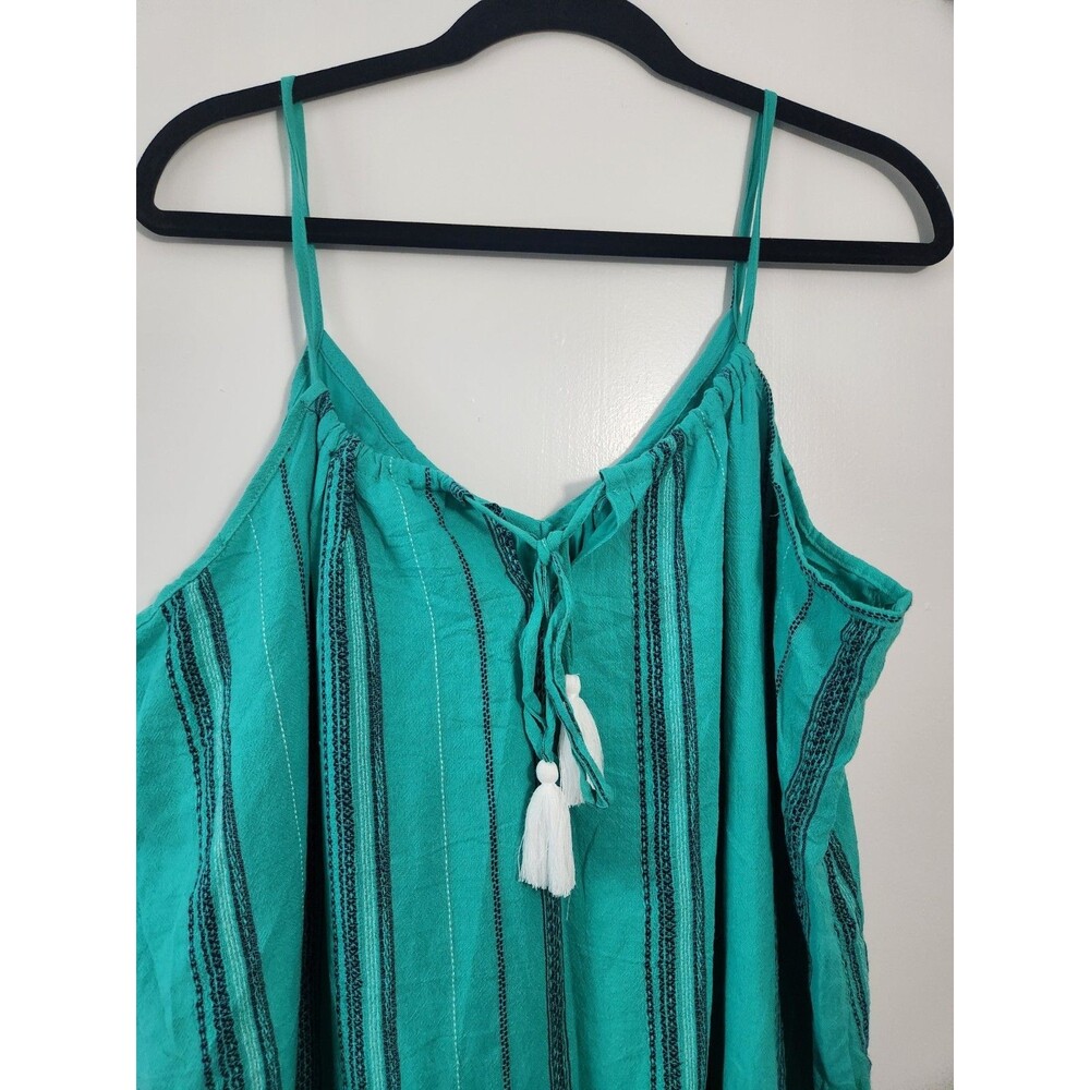 Time & Tru Womens Sz XXL 20 Tiered Green Striped Maxi Dress Tassel Lined Cotton - Picture 3 of 8